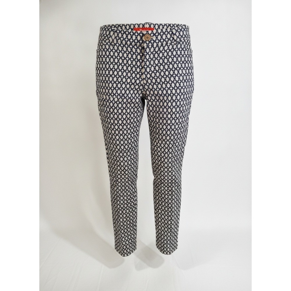 Cartonnier Anthropologie Navy Cream Geometric Trellis Ankle Pants Size 0